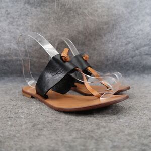 Joie Shoes Womens 35.5 Sandals Flat Thong Two Tone Leather Chic A La Plage Black